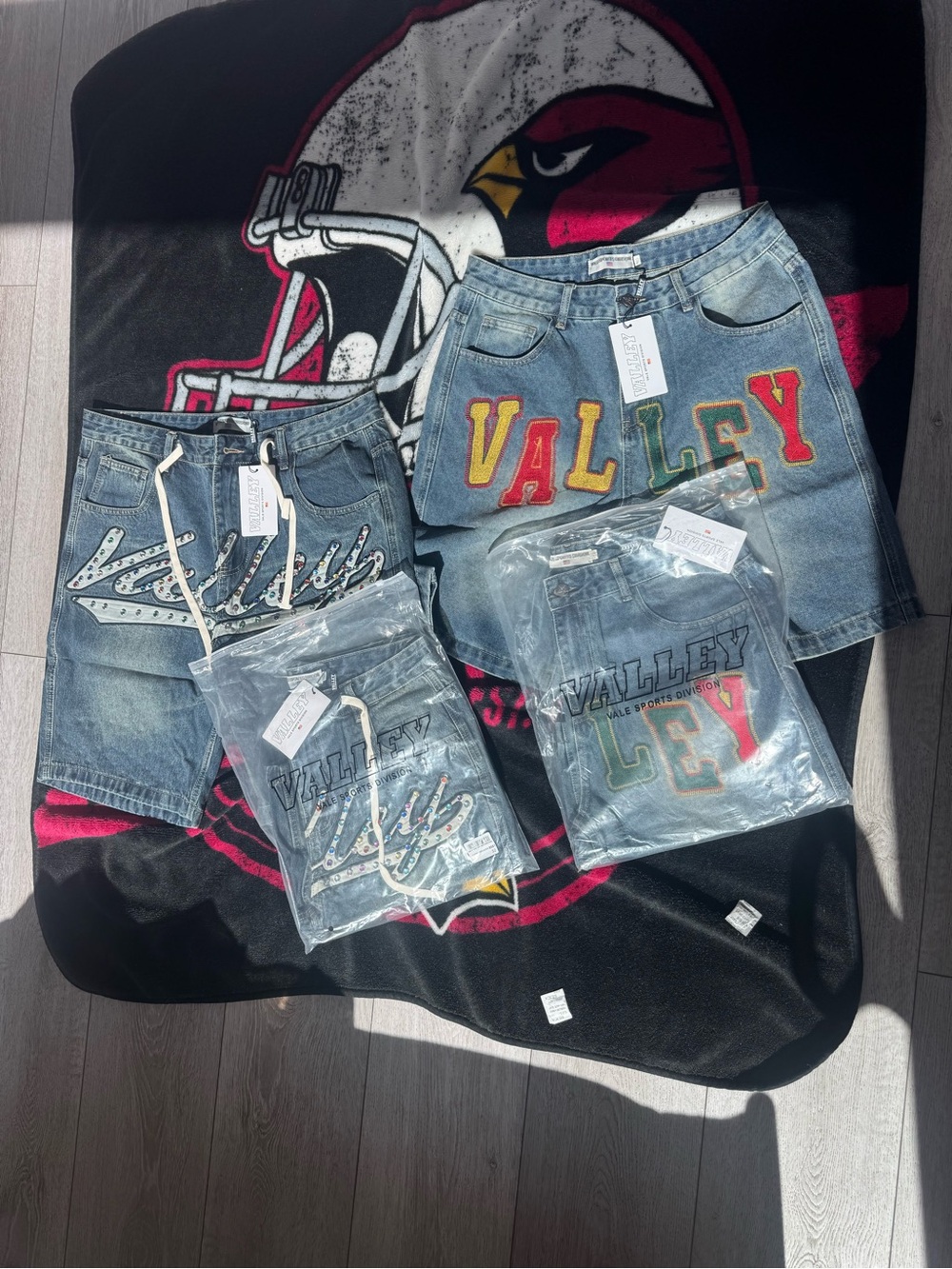 Valley Embroidered Light Blue Denim Jean Shorts